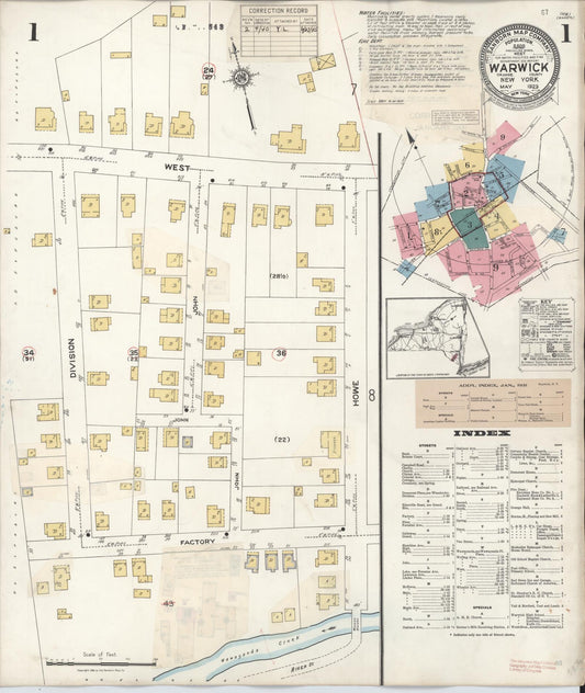 Sanborn Fire Insurance Map from Warwick, Orange County, New York (1940), Sheet #0001 - Historic Sanborn Fire Insurance Map Print, vintage old map wall art, antique decor, genealogy gift, New York New York map
