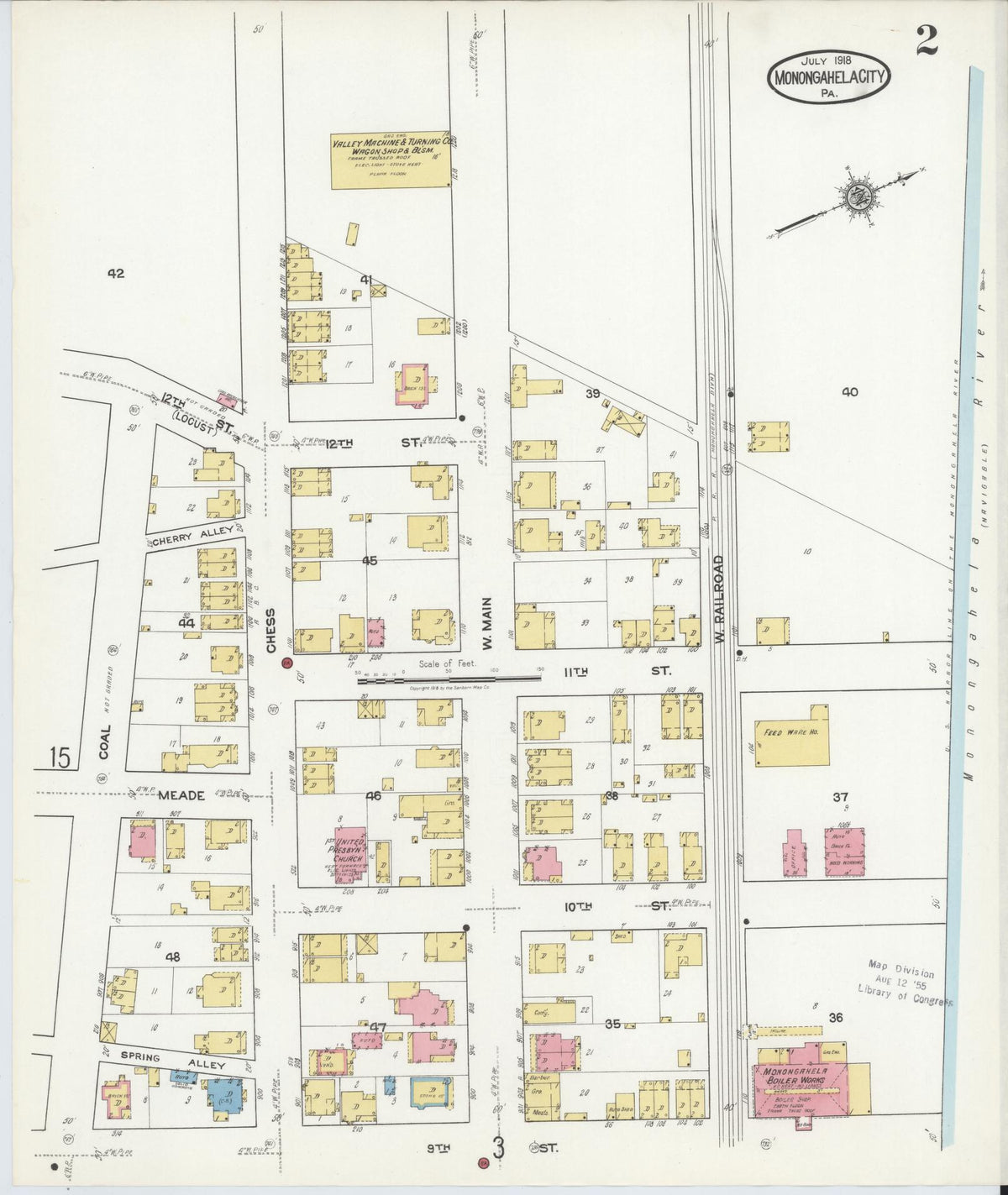 Sanborn Fire Insurance Map from Monongahela City, Washington County, Pennsylvania (1918), Sheet #0002 - Complete Map Set gallery image, historic Sanborn map, vintage wall art, Pennsylvania Pennsylvania