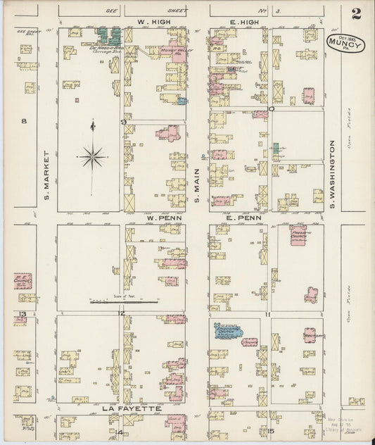 Sanborn Fire Insurance Map from Muncy, Lycoming County, Pennsylvania (1885), Sheet #0002 - Historic Sanborn Fire Insurance Map Print, vintage old map wall art, antique decor, genealogy gift, Pennsylvania Pennsylvania map