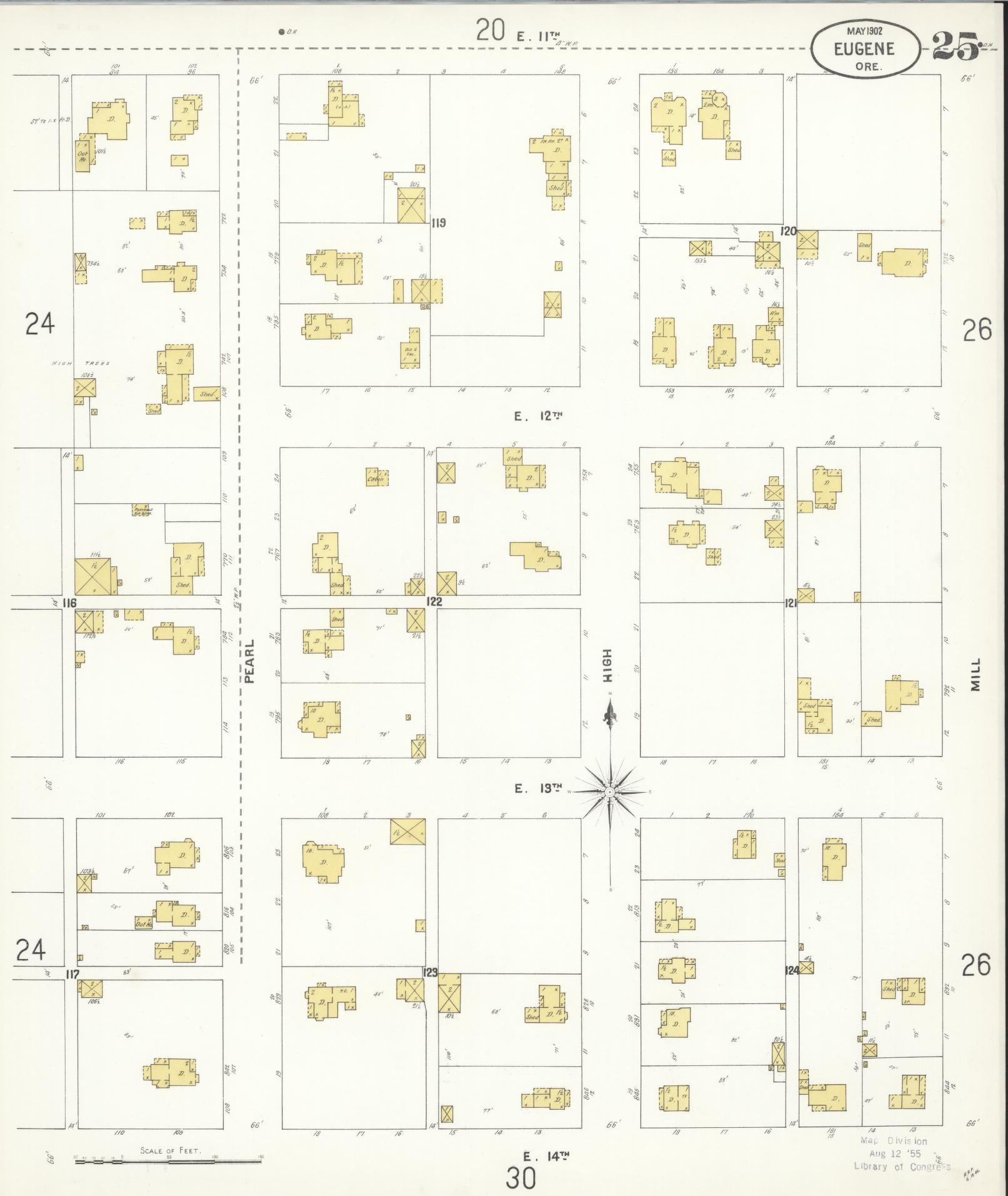 Sanborn Fire Insurance Map from Eugene, Lane County, Oregon (1902), Sheet #0025 - Historic Sanborn Fire Insurance Map Print, vintage old map wall art, antique decor, genealogy gift, Oregon Oregon map
