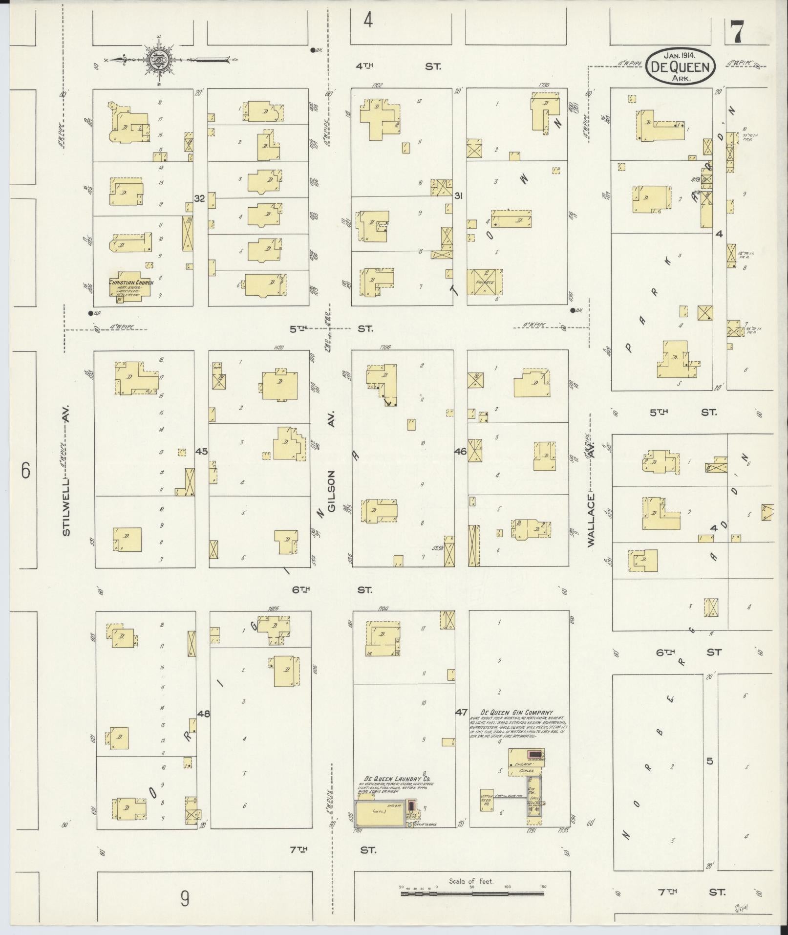 Sanborn Fire Insurance Map from De Queen, Sevier County, Arkansas (1914), Sheet #0007 - Historic Sanborn Fire Insurance Map Print, vintage old map wall art, antique decor, genealogy gift, Arkansas Arkansas map