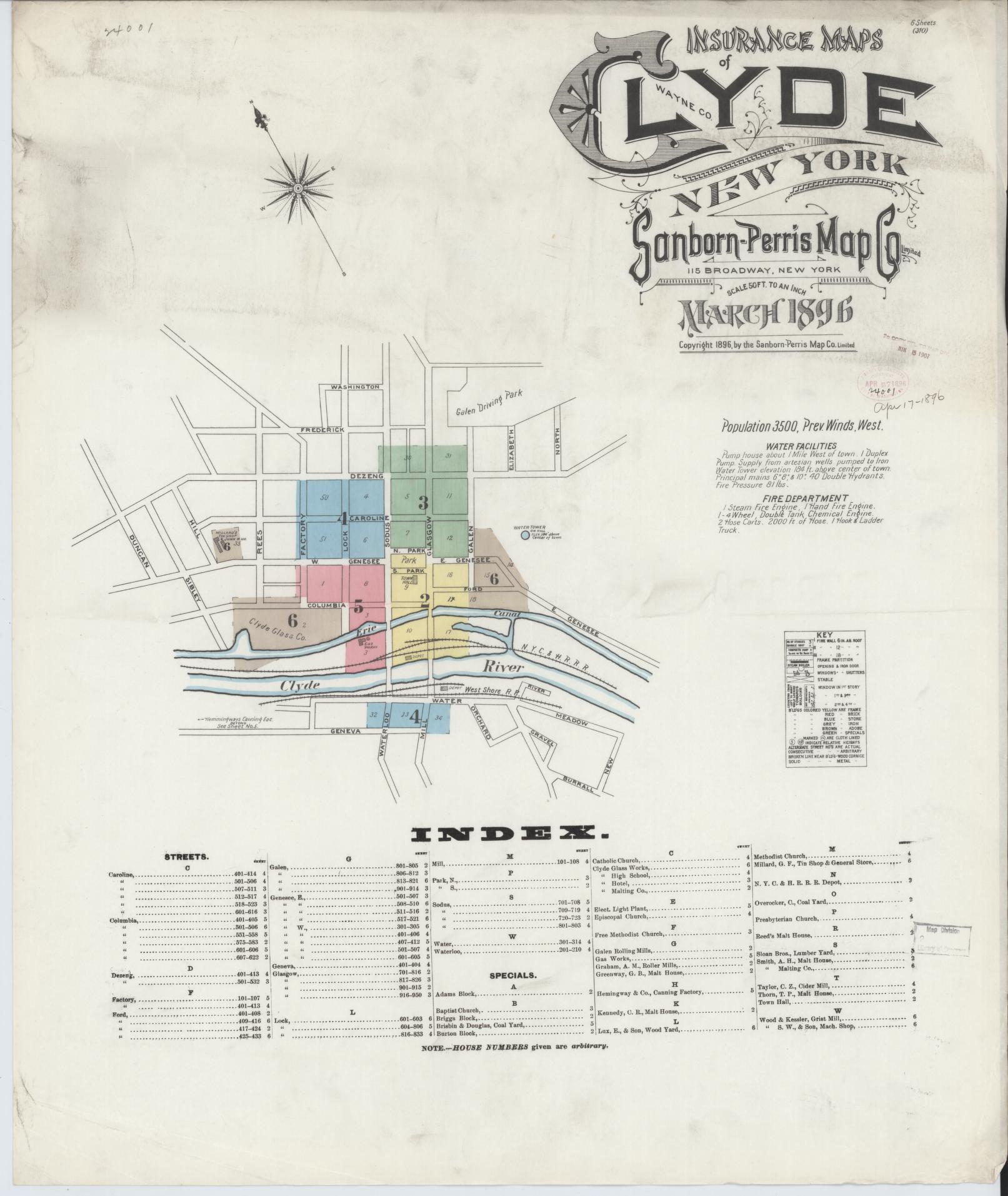 Sanborn Fire Insurance Map from Clyde, Wayne County, New York. (1896) – Historic Sanborn Fire Insurance Map Print