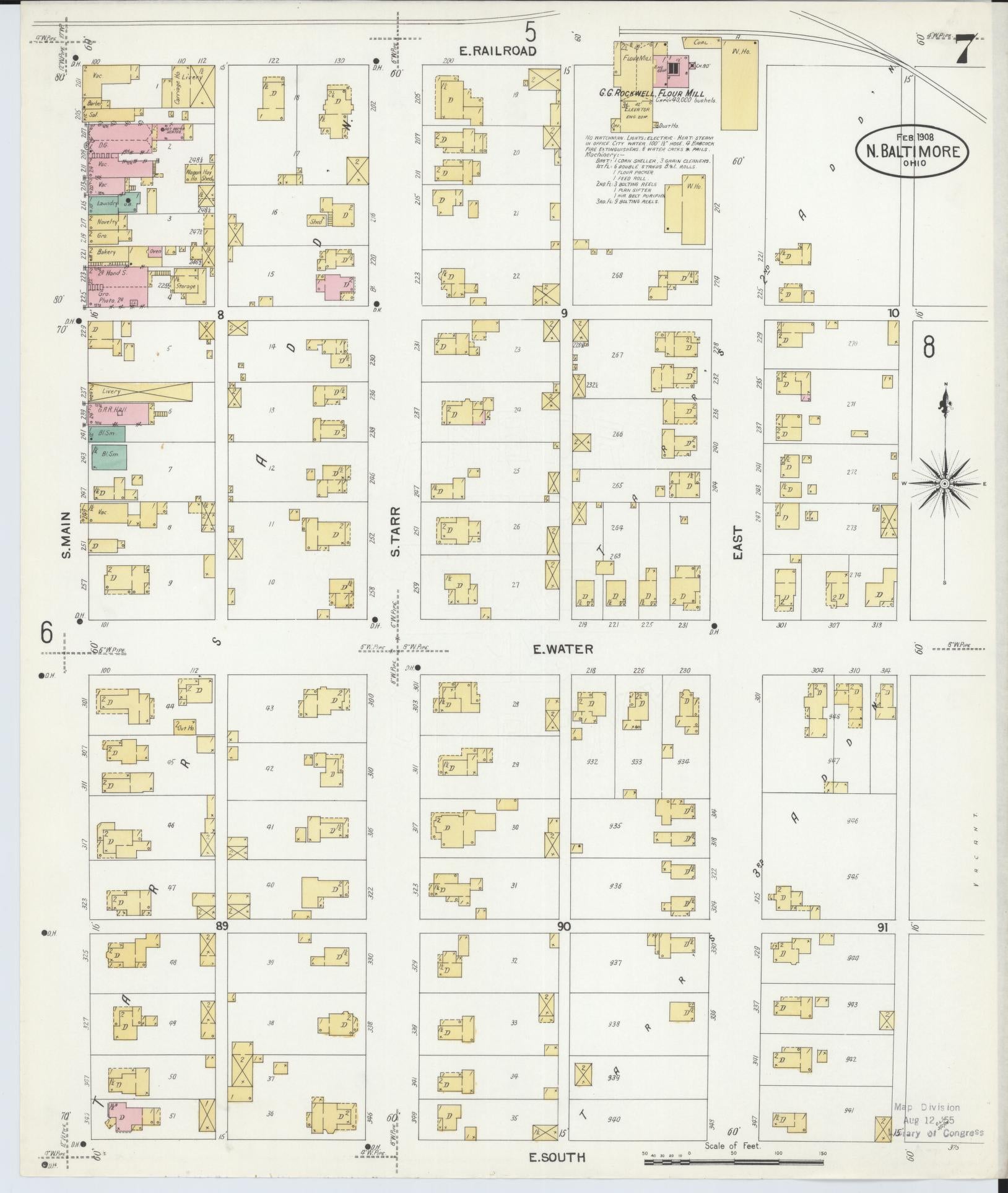 Sanborn Fire Insurance Map from North Baltimore, Wood County, Ohio (1908), Sheet #0007 - Complete Map Set gallery image, historic Sanborn map, vintage wall art, Ohio Ohio