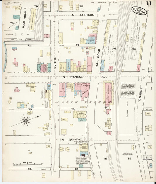 Sanborn Fire Insurance Map from Topeka, Shawnee County, Kansas (1883), Sheet #0011 - Historic Sanborn Fire Insurance Map Print, vintage old map wall art, antique decor, genealogy gift, Kansas Kansas map