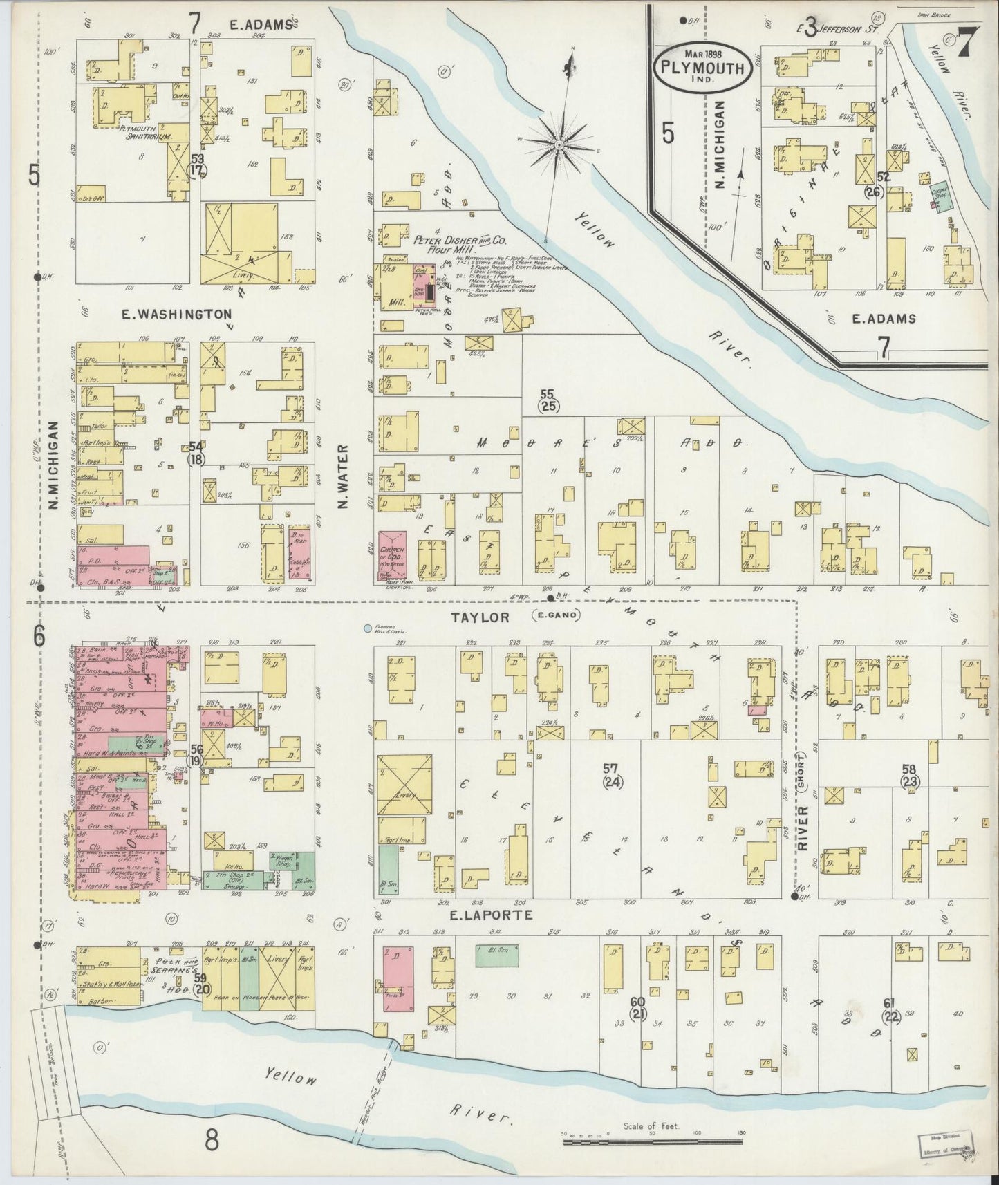 Sanborn Fire Insurance Map from Plymouth, Marhshall County, Indiana (1898), Sheet #0007 - Complete Map Set gallery image, historic Sanborn map, vintage wall art, Indiana Indiana