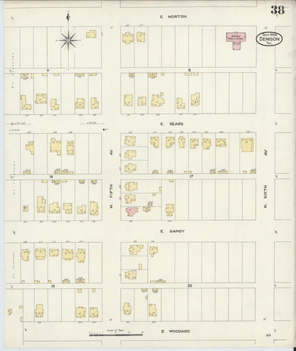 Sanborn Fire Insurance Map from Denison, Grayson County, Texas (1908), Sheet #0038 - Complete Map Set gallery image, historic Sanborn map, vintage wall art, Texas Texas