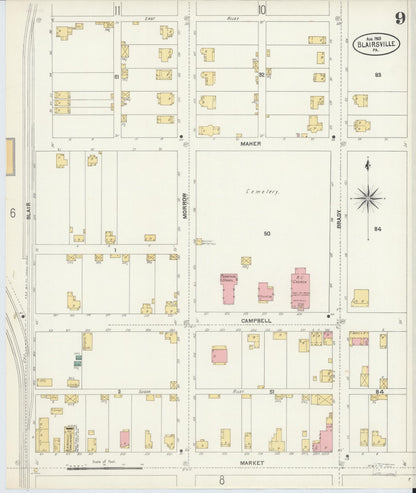 Sanborn Fire Insurance Map from Blairsville, Indiana County, Pennsylvania (1903), Sheet #0009 - Complete Map Set gallery image, historic Sanborn map, vintage wall art, Blairsville Indiana