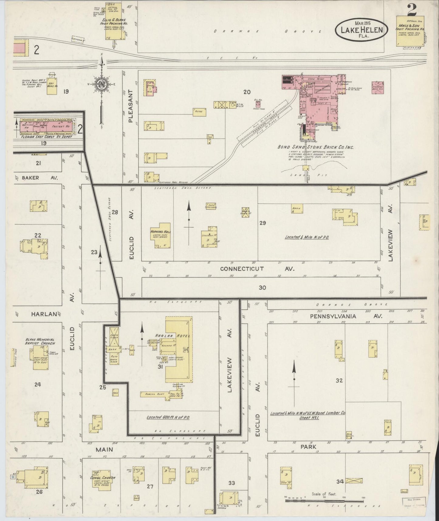 Sanborn Fire Insurance Map from Lake Helen, Volusia County, Florida (1915), Sheet #0002 - Historic Sanborn Fire Insurance Map Print, vintage old map wall art, antique decor, genealogy gift, Florida Florida map