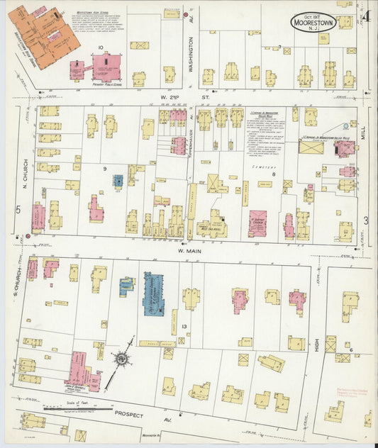 Sanborn Fire Insurance Map from Moorestown, Burlington County, New Jersey (1917), Sheet #0004 - Historic Sanborn Fire Insurance Map Print, vintage old map wall art, antique decor, genealogy gift, New Jersey New Jersey map
