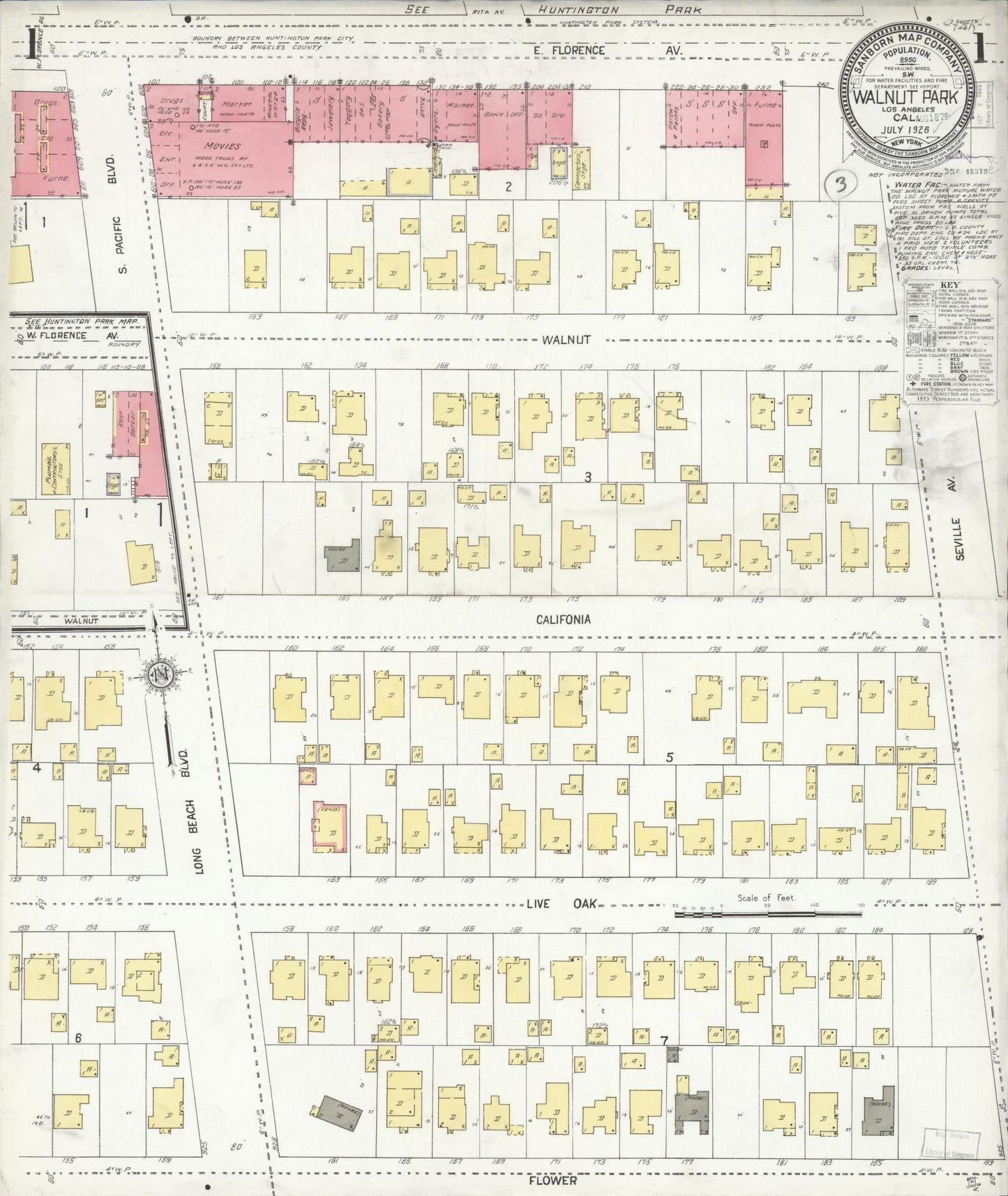 Sanborn Fire Insurance Map from Walnut Park, Los Angeles County, California (1926), Sheet #0001 - Complete Map Set gallery image, historic Sanborn map, vintage wall art, California California
