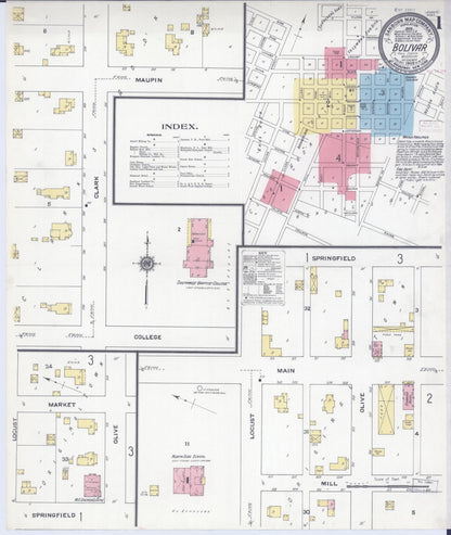 Sanborn Fire Insurance Map from Bolivar, Polk County, Missouri (1909), Sheet #0001 - Complete Map Set gallery image, historic Sanborn map, vintage wall art, Missouri Missouri