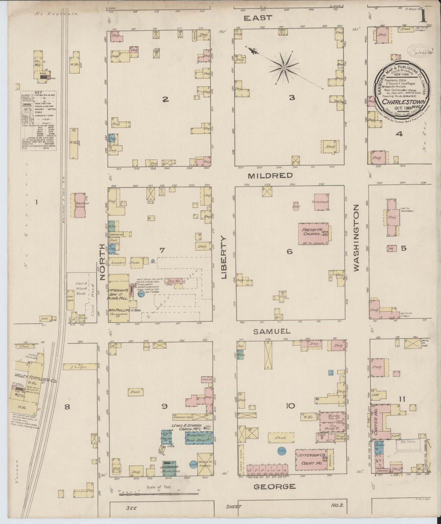 Sanborn Fire Insurance Map from Charles Town, Jefferson County, West Virginia (1885), Sheet #0001 - Complete Map Set gallery image, historic Sanborn map, vintage wall art, West Virginia West Virginia