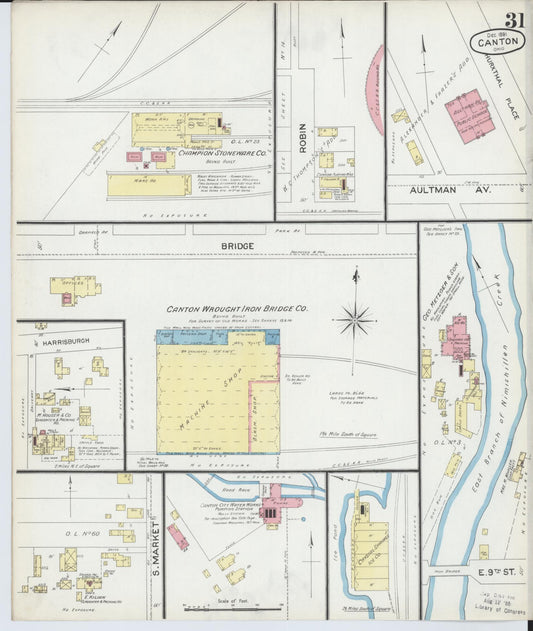 Sanborn Fire Insurance Map from Canton, Stark County, Ohio (1891), Sheet #0031 - Historic Sanborn Fire Insurance Map Print, vintage old map wall art, antique decor, genealogy gift, Ohio Ohio map