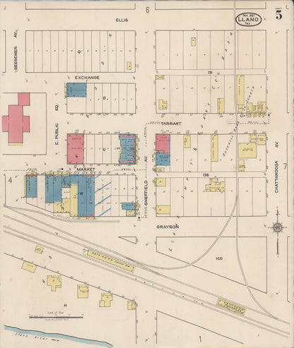 Sanborn Fire Insurance Map from Llano, Llano County, Texas (1921), Sheet #0005 - Complete Map Set gallery image, historic Sanborn map, vintage wall art, Texas Texas