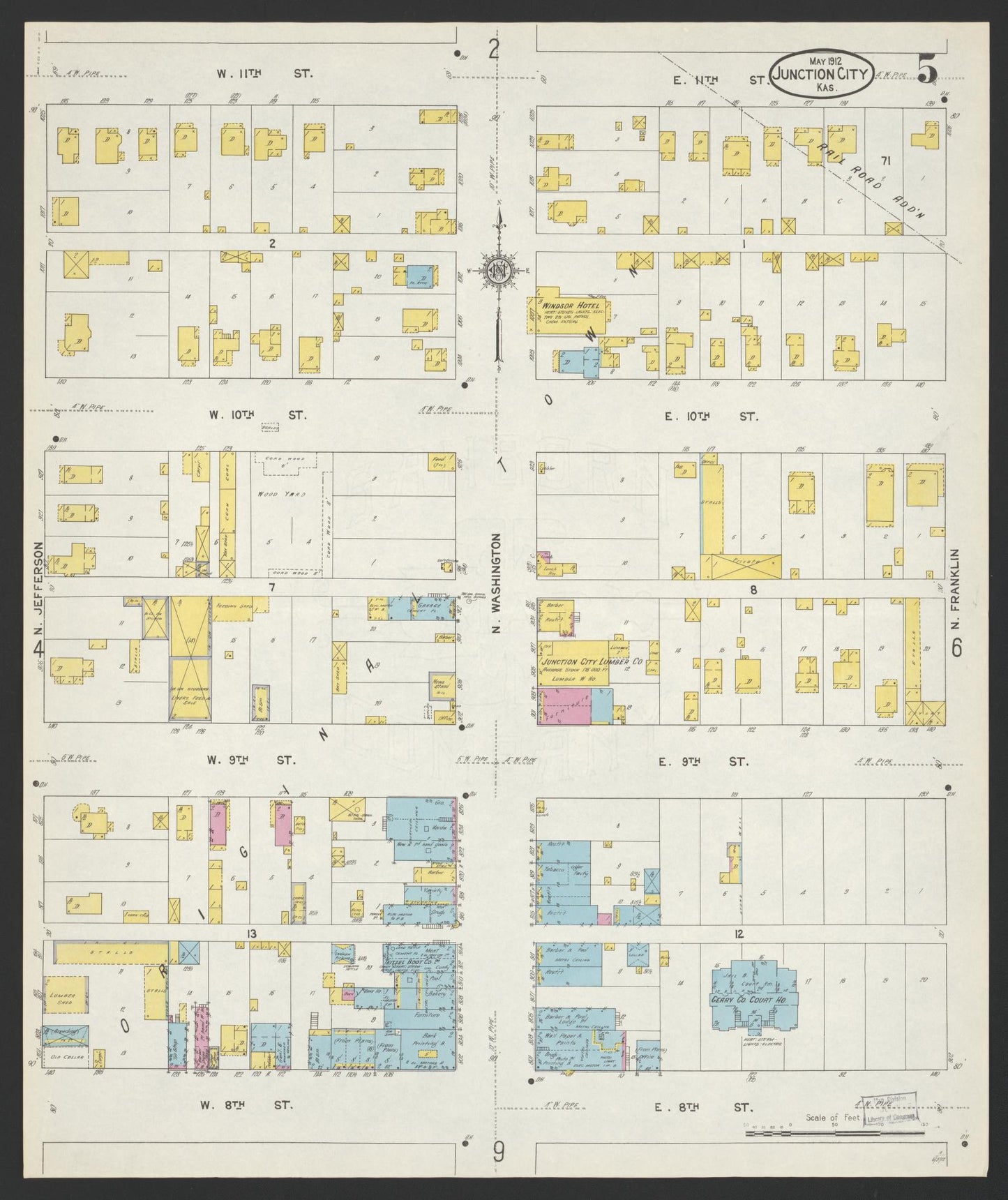 Sanborn Fire Insurance Map from Junction City, Geary County, Kansas (1912), Sheet #0005 - Complete Map Set gallery image, historic Sanborn map, vintage wall art, Kansas Kansas