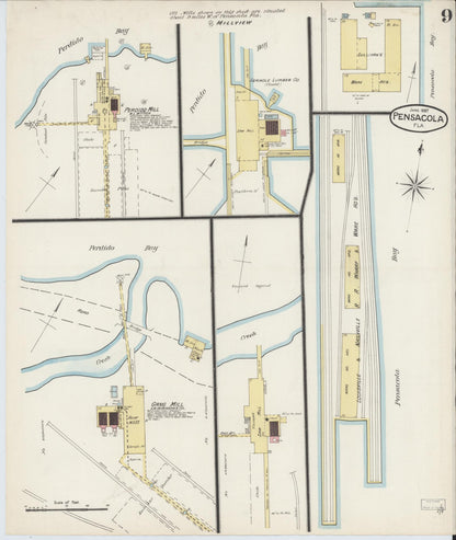 Sanborn Fire Insurance Map from Pensacola, Escambia County, Florida (1887), Sheet #0009 - Historic Sanborn Fire Insurance Map Print, vintage old map wall art, antique decor, genealogy gift, Florida Florida map