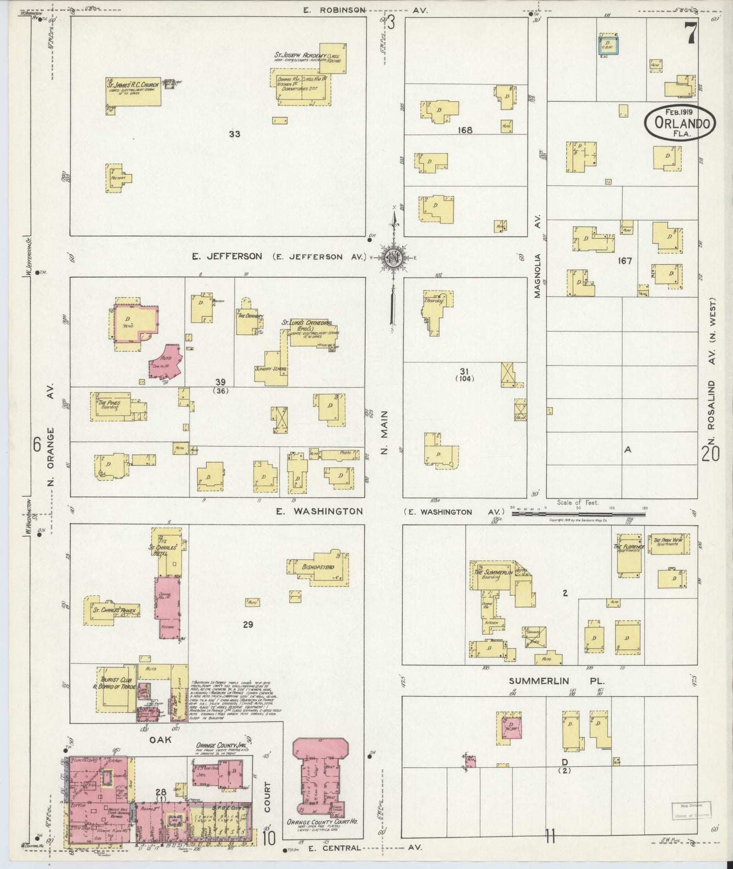 Sanborn Fire Insurance Map from Orlando, Orange County, Florida (1919), Sheet #0007 - Complete Map Set gallery image, historic Sanborn map, vintage wall art, Florida Florida