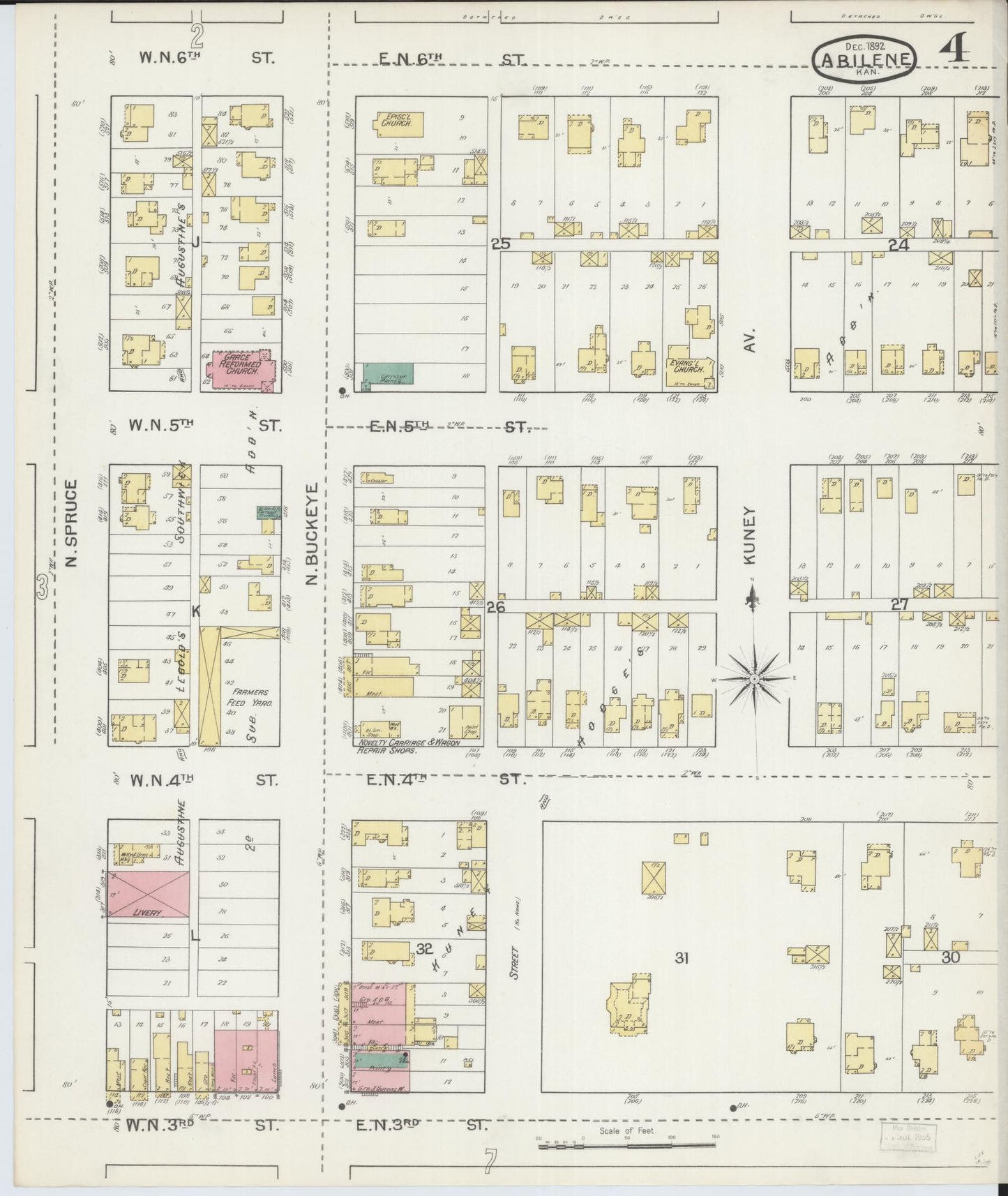 Sanborn Fire Insurance Map from Abilene, Dickinson County, Kansas (1892), Sheet #0004 - Complete Map Set gallery image, historic Sanborn map, vintage wall art, Kansas Kansas