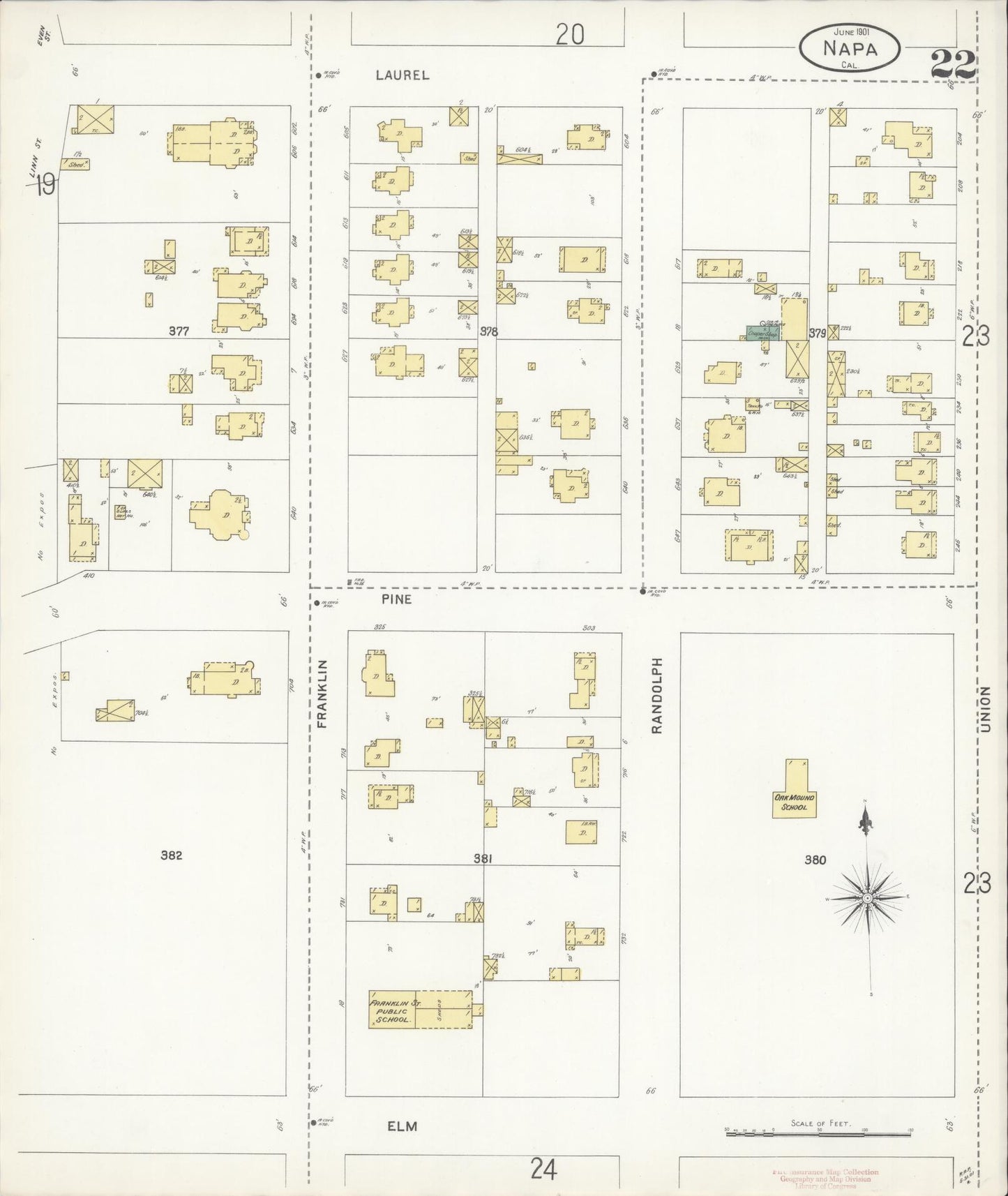 Sanborn Fire Insurance Map from Napa, Napa County, California (1901), Sheet #0022 - Complete Map Set gallery image, historic Sanborn map, vintage wall art, California California
