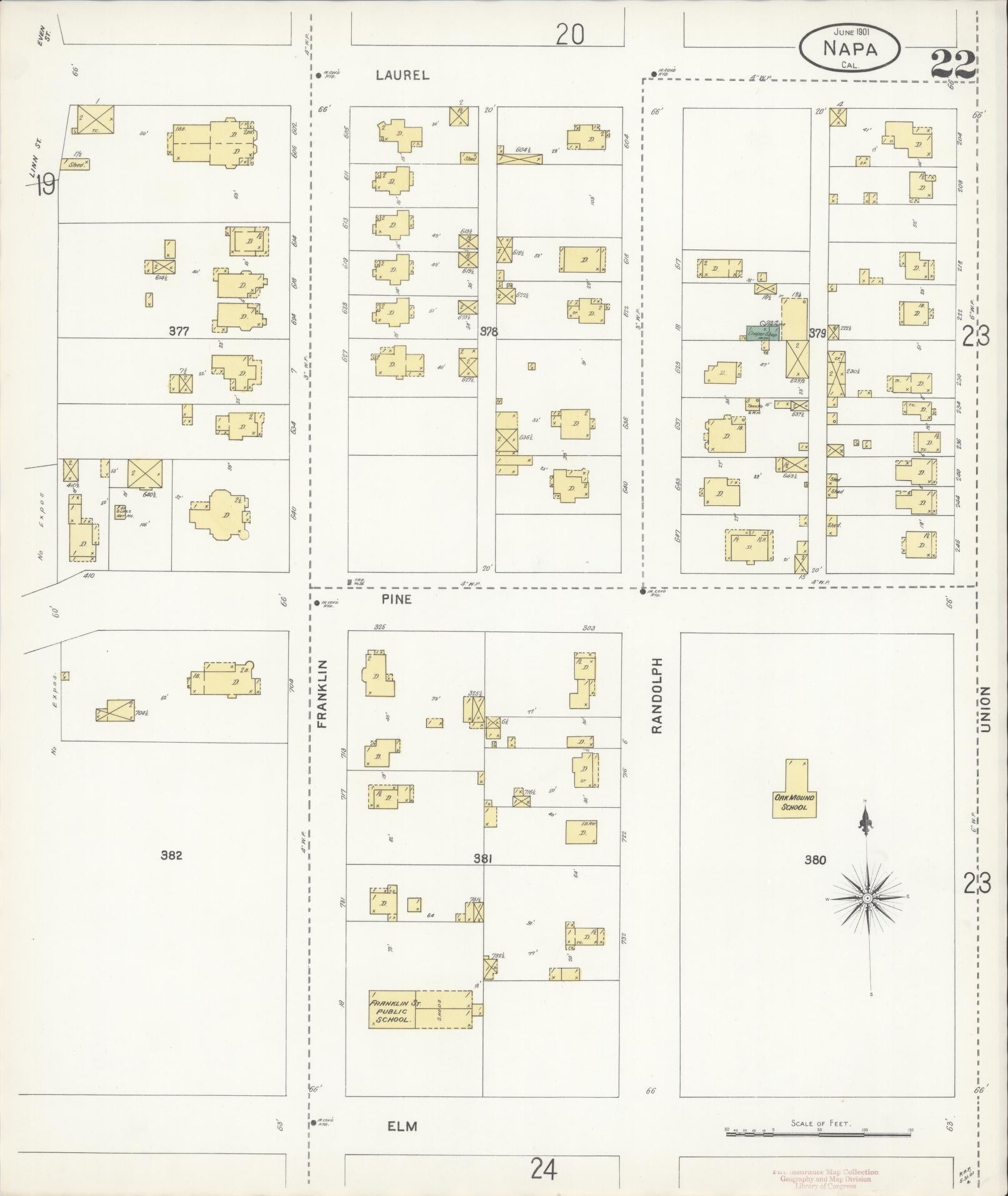 Sanborn Fire Insurance Map from Napa, Napa County, California (1901), Sheet #0022 - Complete Map Set gallery image, historic Sanborn map, vintage wall art, California California
