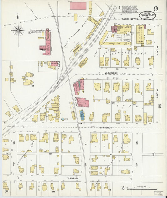 Sanborn Fire Insurance Map from Frankfort, Clinton County, Indiana (1906), Sheet #0009 - Historic Sanborn Fire Insurance Map Print, vintage old map wall art, antique decor, genealogy gift, Indiana Indiana map