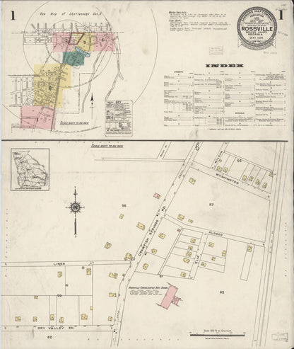 Sanborn Fire Insurance Map from Rossville, Walker County, Georgia (1924), Sheet #0001 - Complete Map Set gallery image, historic Sanborn map, vintage wall art, Georgia Georgia