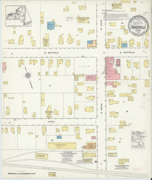 Sanborn Fire Insurance Map from Churchville, Monroe County, New York (1915), Sheet #0001 - Historic Sanborn Fire Insurance Map Print, vintage old map wall art, antique decor, genealogy gift, New York New York map