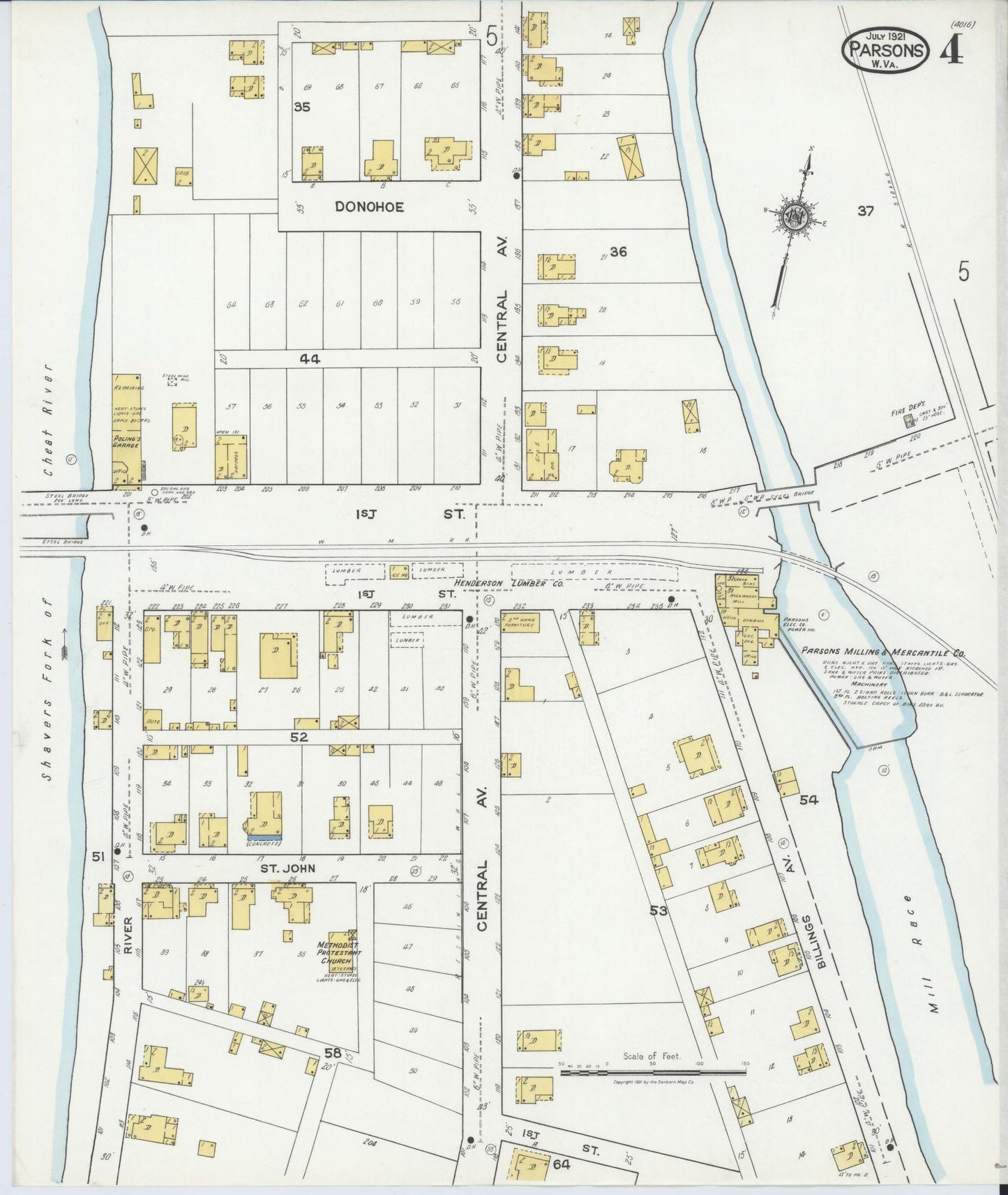 Sanborn Fire Insurance Map from Parsons, Tucker County, West Virginia (1921), Sheet #0004 - Complete Map Set gallery image, historic Sanborn map, vintage wall art, West Virginia West Virginia