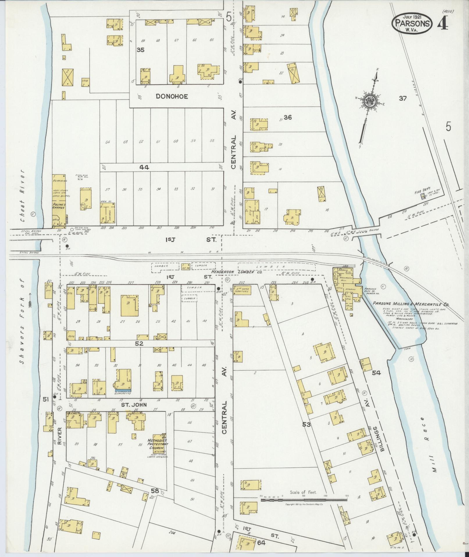 Sanborn Fire Insurance Map from Parsons, Tucker County, West Virginia (1921), Sheet #0004 - Complete Map Set gallery image, historic Sanborn map, vintage wall art, West Virginia West Virginia
