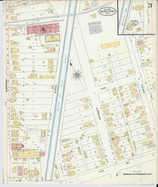 Sanborn Fire Insurance Map from Middletown, Butler County, Ohio (1907), Sheet #0003 - Historic Sanborn Fire Insurance Map Print, vintage old map wall art, antique decor, genealogy gift, Ohio Ohio map