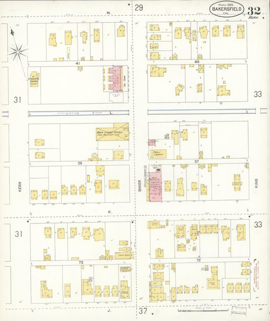 Sanborn Fire Insurance Map from Bakersfield, Kern County, California (1905), Sheet #0032 - Historic Sanborn Fire Insurance Map Print, vintage old map wall art, antique decor, genealogy gift, California California map