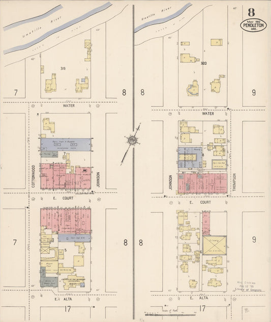 Sanborn Fire Insurance Map from Pendleton, Umatilla County, Oregon (1910), Sheet #0008 - Historic Sanborn Fire Insurance Map Print, vintage old map wall art, antique decor, genealogy gift, Oregon Oregon map
