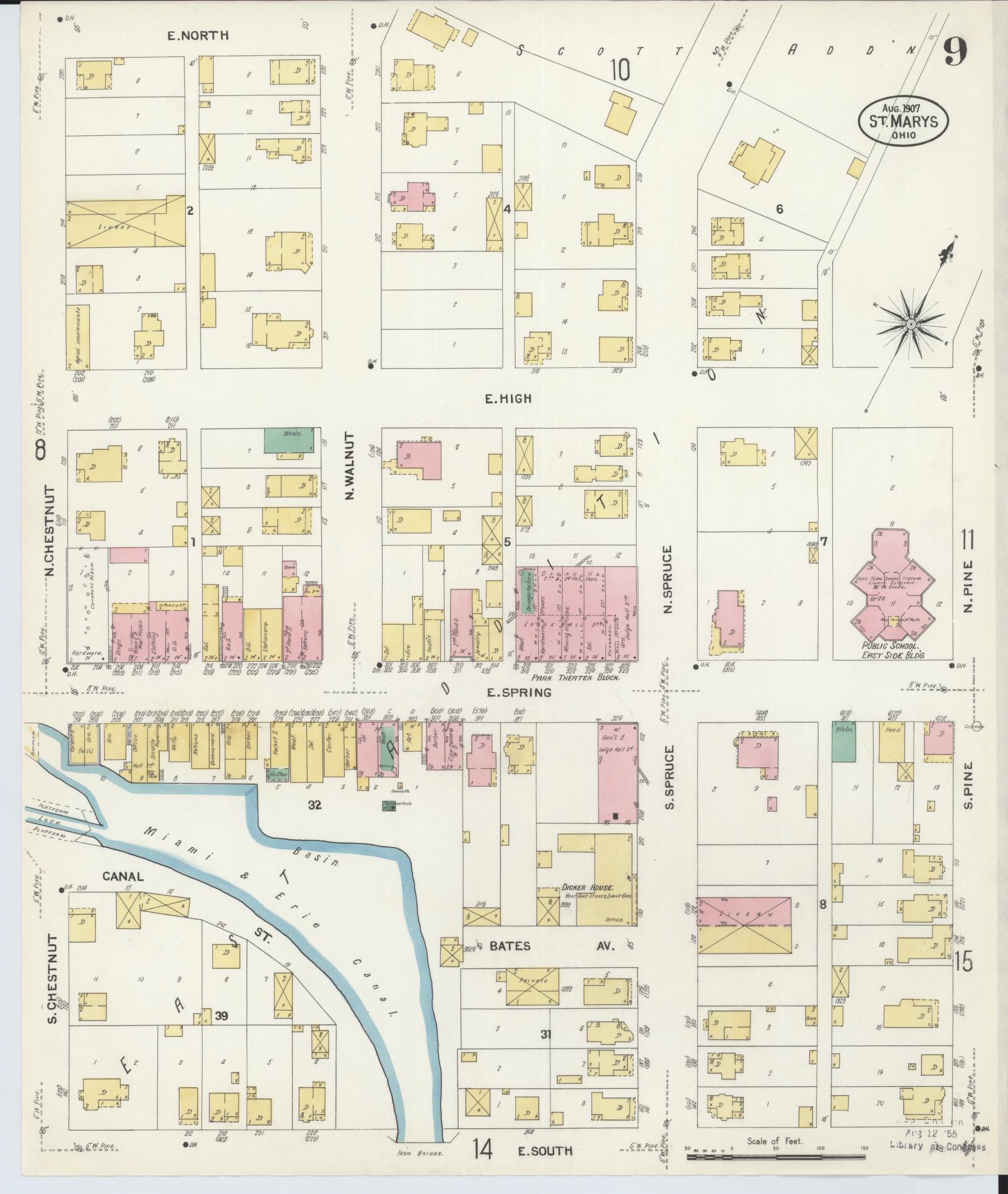 Sanborn Fire Insurance Map from Saint Marys, Auglaize County, Ohio (1907), Sheet #0009 - Historic Sanborn Fire Insurance Map Print, vintage old map wall art, antique decor, genealogy gift, Ohio Ohio map