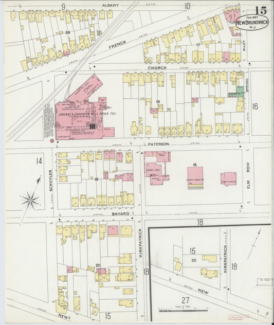 Sanborn Fire Insurance Map from New Brunswick, Middlesex County, New Jersey (1897), Sheet #0015 - Historic Sanborn Fire Insurance Map Print, vintage old map wall art, antique decor, genealogy gift, New Jersey New Jersey map