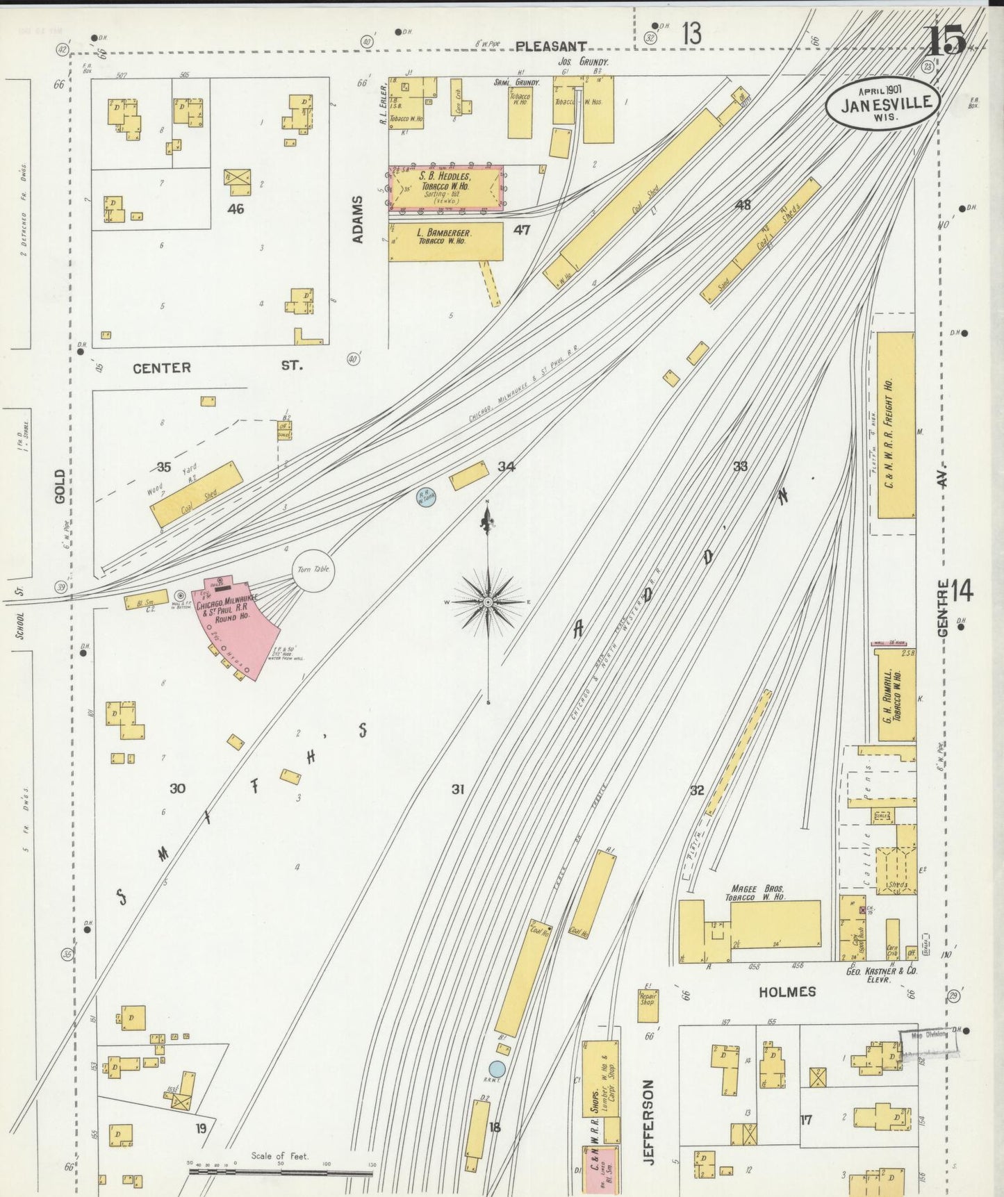 Sanborn Fire Insurance Map from Janesville, Rock County, Wisconsin (1901), Sheet #0015 - Complete Map Set gallery image, historic Sanborn map, vintage wall art, Wisconsin Wisconsin
