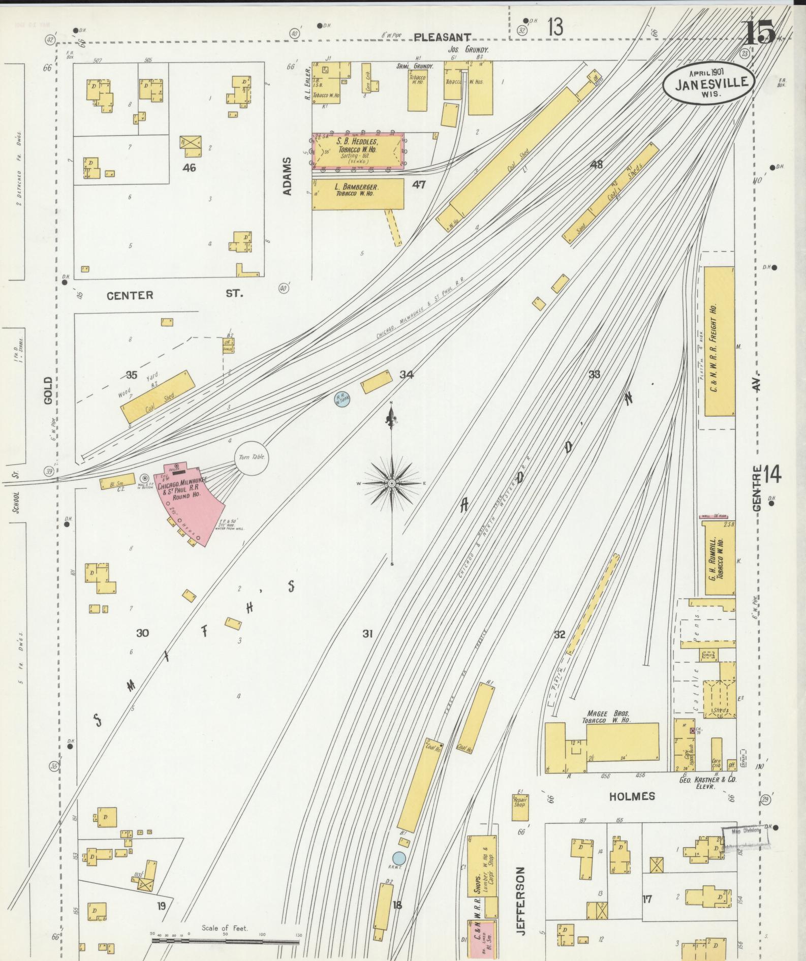 Sanborn Fire Insurance Map from Janesville, Rock County, Wisconsin (1901), Sheet #0015 - Complete Map Set gallery image, historic Sanborn map, vintage wall art, Wisconsin Wisconsin