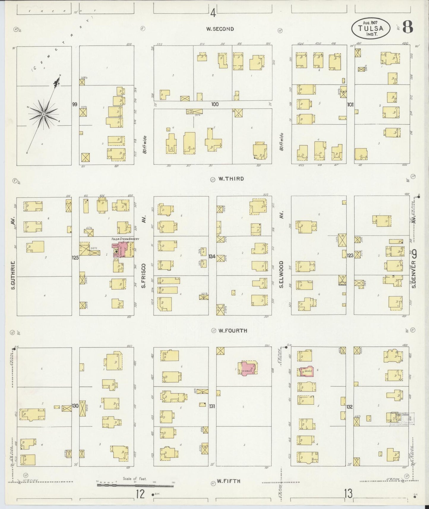 Sanborn Fire Insurance Map from Tulsa, Tulsa County, Oklahoma (1907), Sheet #0008 - Complete Map Set gallery image, historic Sanborn map, vintage wall art, Oklahoma Oklahoma