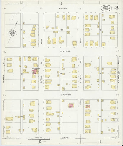 Sanborn Fire Insurance Map from Tulsa, Tulsa County, Oklahoma (1907), Sheet #0008 - Complete Map Set gallery image, historic Sanborn map, vintage wall art, Oklahoma Oklahoma