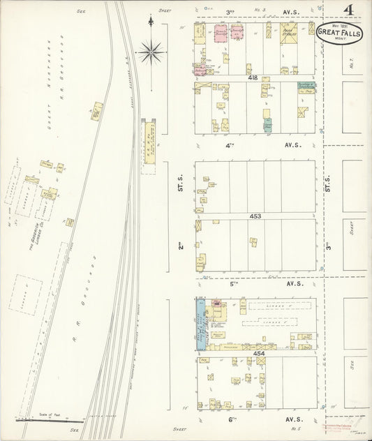 Sanborn Fire Insurance Map from Great Falls, Cascade County, Montana (1891), Sheet #0004 - Historic Sanborn Fire Insurance Map Print, vintage old map wall art, antique decor, genealogy gift, Montana Montana map