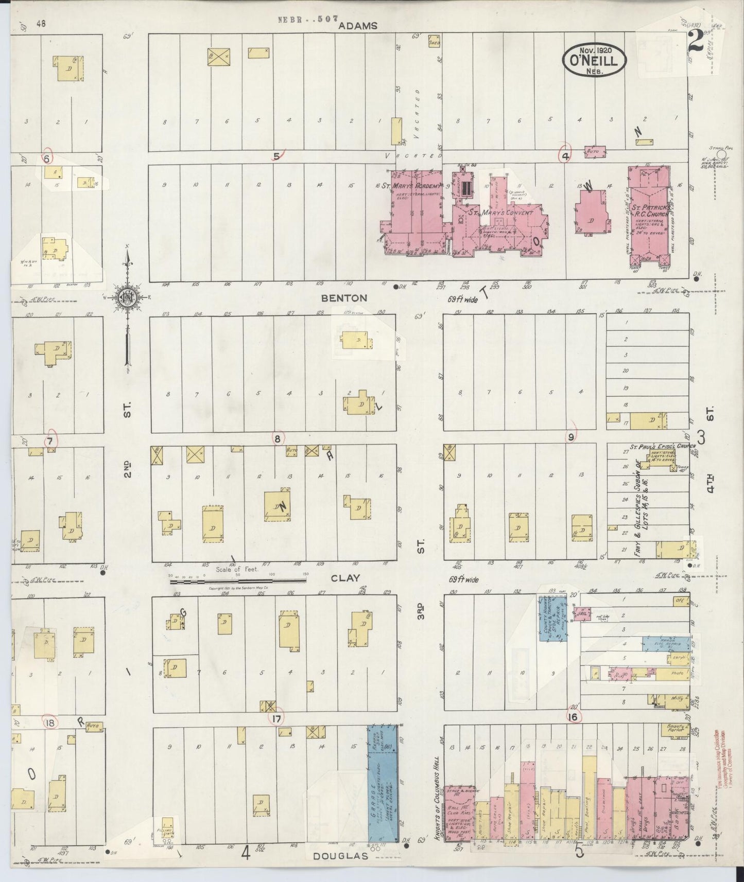 Sanborn Fire Insurance Map from O'Neill, Holt County, Nebraska (1932), Sheet #0002 - Historic Sanborn Fire Insurance Map Print, vintage old map wall art, antique decor, genealogy gift, Nebraska Nebraska map