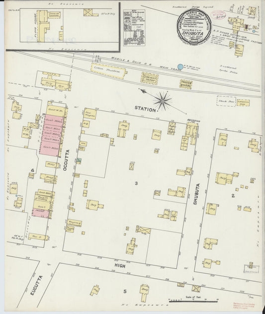 Sanborn Fire Insurance Map from Shubuta, Clarke County, Mississippi (1890), Sheet #0001 - Historic Sanborn Fire Insurance Map Print, vintage old map wall art, antique decor, genealogy gift, Mississippi Mississippi map