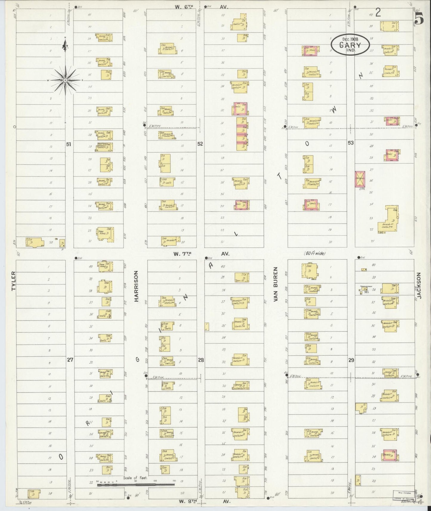 Sanborn Fire Insurance Map from Gary, Lake County, Indiana (1908), Sheet #0005 - Complete Map Set gallery image, historic Sanborn map, vintage wall art, Indiana Indiana