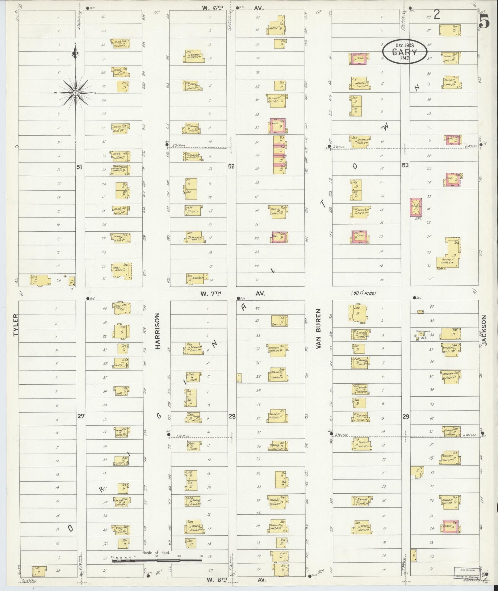 Sanborn Fire Insurance Map from Gary, Lake County, Indiana (1908), Sheet #0005 - Complete Map Set gallery image, historic Sanborn map, vintage wall art, Indiana Indiana