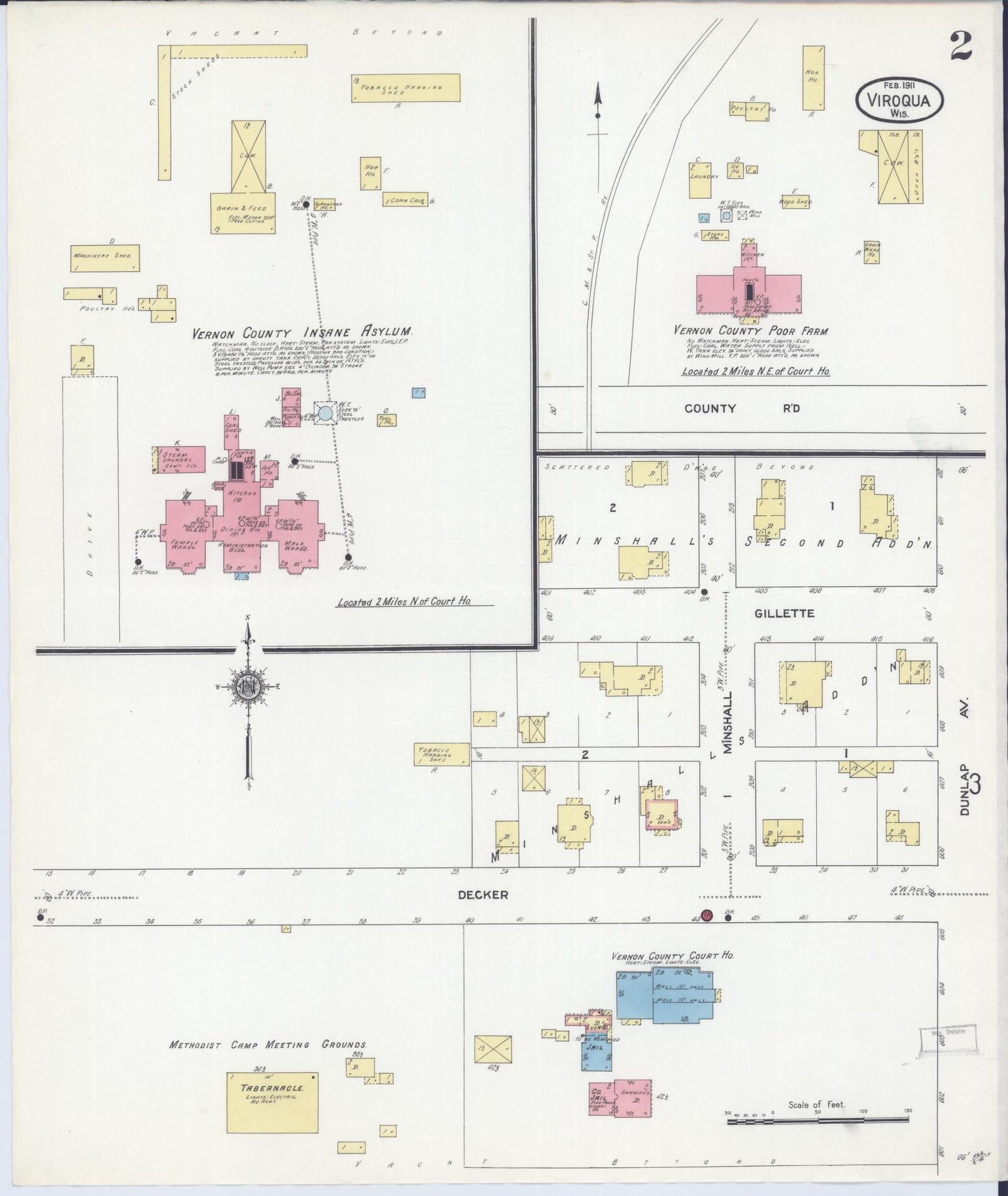 Sanborn Fire Insurance Map from Viroqua, Vernon County, Wisconsin (1911), Sheet #0002 - Historic Sanborn Fire Insurance Map Print, vintage old map wall art, antique decor, genealogy gift, Wisconsin Wisconsin map