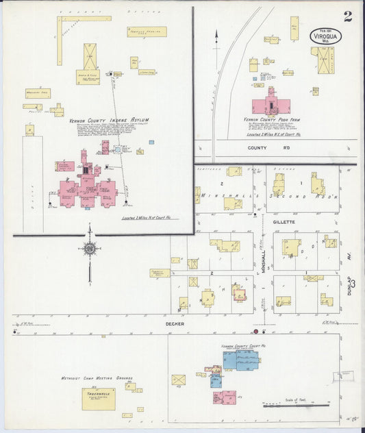 Sanborn Fire Insurance Map from Viroqua, Vernon County, Wisconsin (1911), Sheet #0002 - Historic Sanborn Fire Insurance Map Print, vintage old map wall art, antique decor, genealogy gift, Wisconsin Wisconsin map