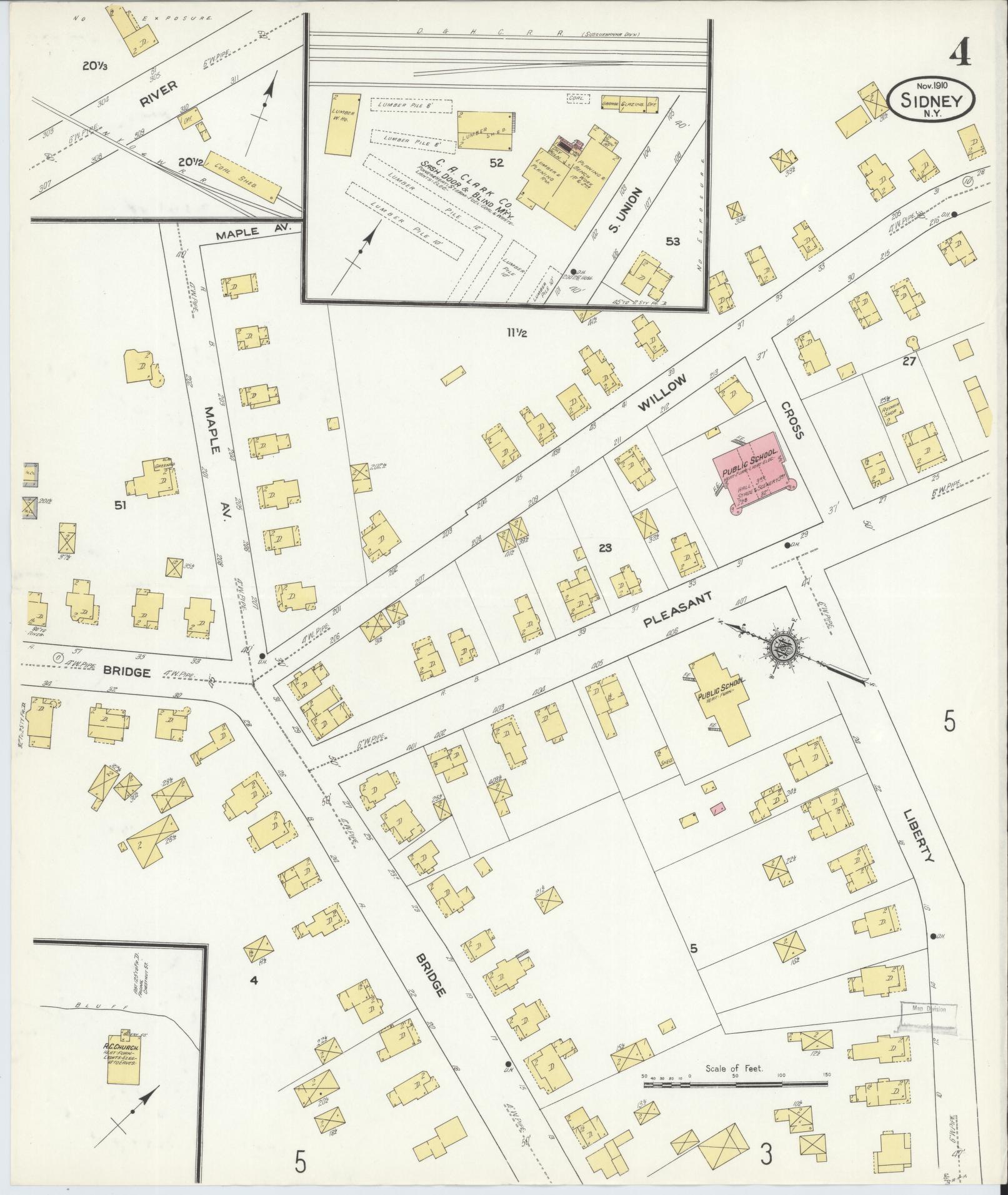 Sanborn Fire Insurance Map from Sidney, Delaware County, New York (1910), Sheet #0004 - Complete Map Set gallery image, historic Sanborn map, vintage wall art, Sidney Delaware