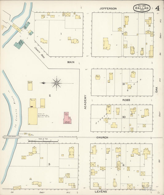 Sanborn Fire Insurance Map from Dallas, Polk County, Oregon (1892), Sheet #0004 - Historic Sanborn Fire Insurance Map Print, vintage old map wall art, antique decor, genealogy gift, Oregon Oregon map