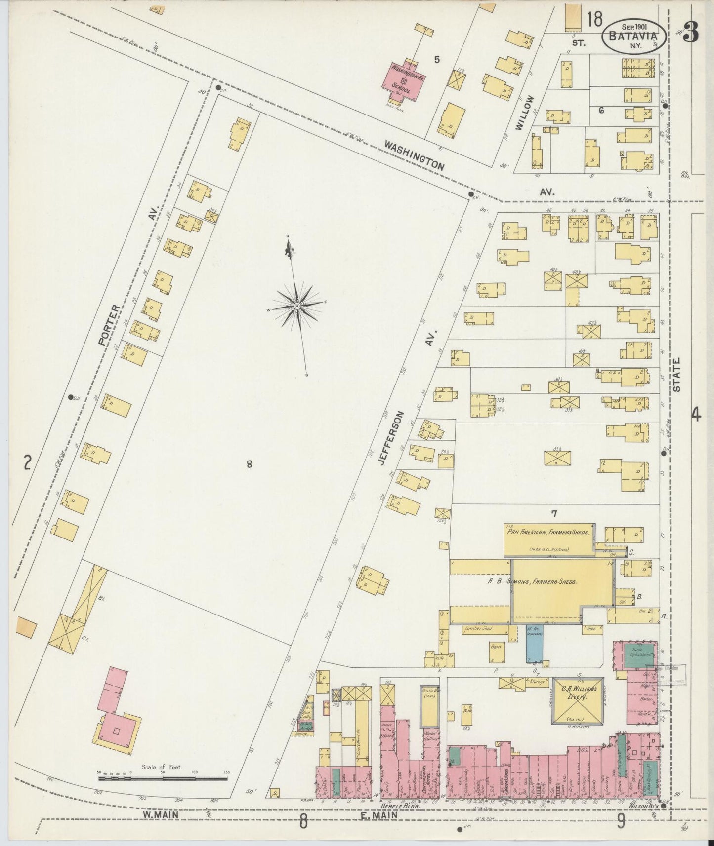 Sanborn Fire Insurance Map from Batavia, Genesee County, New York (1901), Sheet #0003 - Historic Sanborn Fire Insurance Map Print, vintage old map wall art, antique decor, genealogy gift, New York New York map