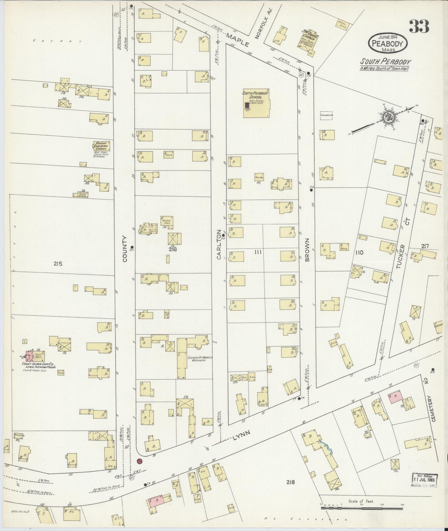Sanborn Fire Insurance Map from Peabody, Essex County, Massachusetts (1914), Sheet #0033 - Complete Map Set gallery image, historic Sanborn map, vintage wall art, Massachusetts Massachusetts