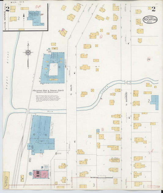 Sanborn Fire Insurance Map from Rockford, Kent County, Michigan (1931), Sheet #0002 - Historic Sanborn Fire Insurance Map Print, vintage old map wall art, antique decor, genealogy gift, Michigan Michigan map